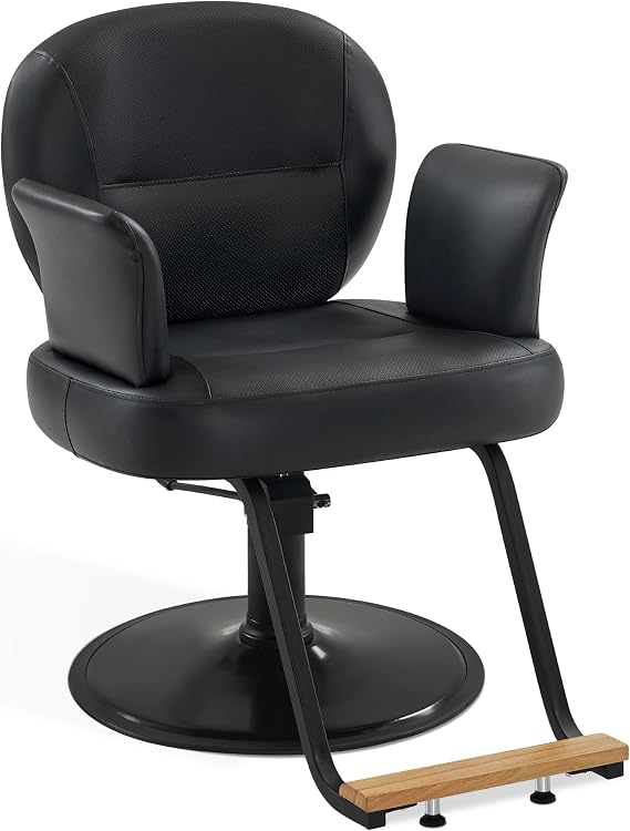 BarberPub Hydraulic Salon Chair, Modern Ins Style Barber Chair for Hair Stylist, Breathable PVC Leather Beauty Spa Salon Styling Chair for Women Men 3082 (Black)