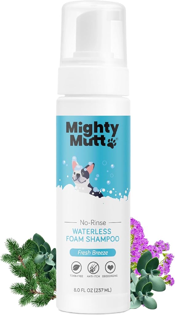 Mighty Mutt Hypoallergenic Waterless Dog Shampoo, Fresh Breeze, 8 fl oz