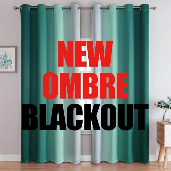 G2000 Blackout Curtains & Drapes for Bedroom Living Room 95 Inches Long Teal and Greyish White Room Darkening Window Treatments Ombre Thermal Insulated Light Blocking Grommet Backdrop 2 Panels Set