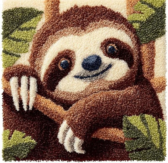Kitquiver Beginner Latch Hook Cushion Kit,Sloth Decor Pillow Cover 43X43Cm