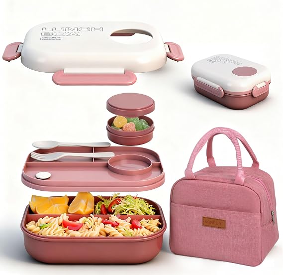 Bento Box with Lunch Bag for Women & Girls, 4.6 Cups BPA-Free Red