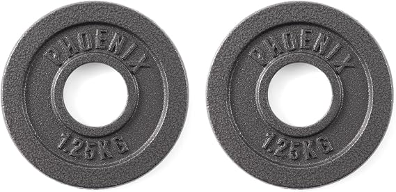 Phoenix Fitness Cast Iron Olympic Weight Plates - 2-Inch Free Weight Plate for Barbell Dumbbell Bars, Weightlifting & Strength Training at Home Gym - Pair or Set of 4: 1.25kg, 2.5kg, 5kg, 10kg, 20kg