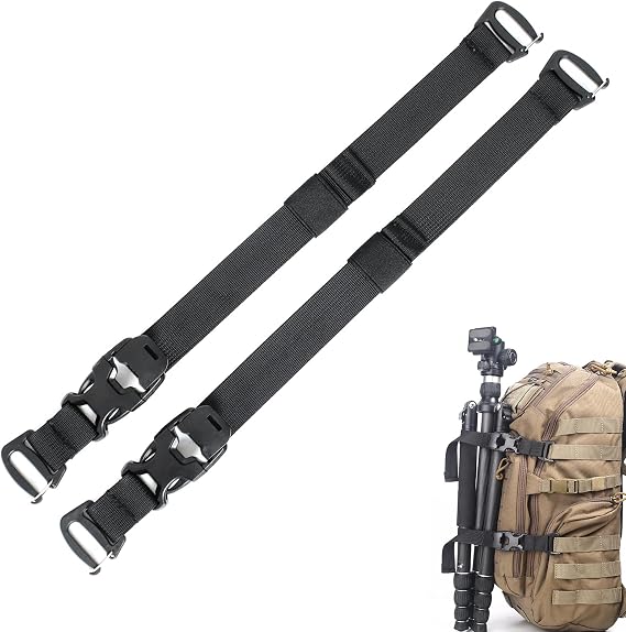 MOLLE Tactical Straps for Backpack, Compression Tie Down, Black, 2-Pack