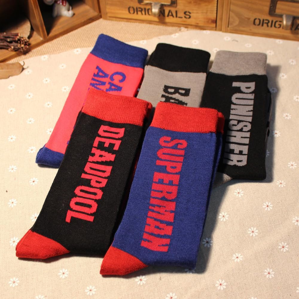 PoiLee Funny Socks Men 5 Pairs Colorful Crazy Cotton Dress Character Wedding Groomsmens Socks 10-13 Multipack
