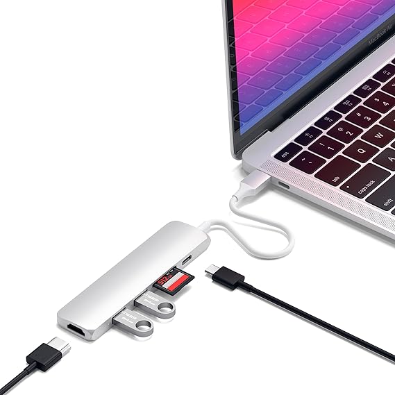 Satechi USB C Hub Slim Multiport Adapter V2 with 60W USB C PD, 4K HDMI (60Hz), Micro/SD Card Readers, USB 3.0, for MacBook Air/Pro M5/M4, iPad Air/Pro M5/M4, Mac mini, iMac - Silver