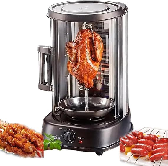 Vertical Rotisserie Oven Grill, 360 Rotating, 1380W, 21L BBQ Meat Machine, with Heat Resistant Door, for Kebabs, Sweet Potato and Turkey