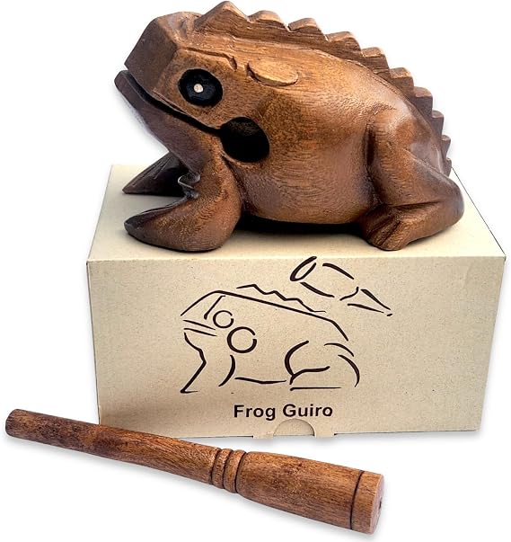 Quakender Holzfrosch Guiro in Geschenkverpackung - Schlaginstrument aus Fairem Handel (16cm lang)