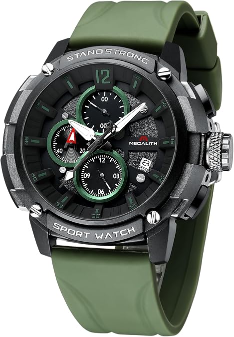 MEGALITH Heavy Duty Mens Watches: Sport Military Analog Chronograph Wrist Watch with Large Face - Waterproof & Luminous for Work Outdoor - Gifts for Husband Father