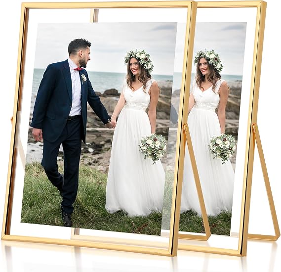 Fixwal Metal Floating Picture Frames Set of 2, 8x10 with Tempered Glass