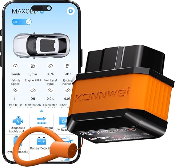 KONNWEI OBD2 Scanner Bluetooth 5.2, Wireless Car Scanner Diagnostic Tool for iOS & Android, Car Check Engine Code Reader & Scan Tool with Power ON/Off Button for Car Owners