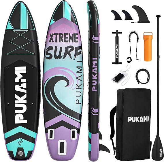 PUKAMI 11.1' Inflatable Stand Up Paddle Board with Premium SUP Accessories, 450lbs Extra Wide Stand Up Paddleboard for Youth/Adults of All Skill Levels, Non-Slip EVA Deck Blow Up Paddleboards