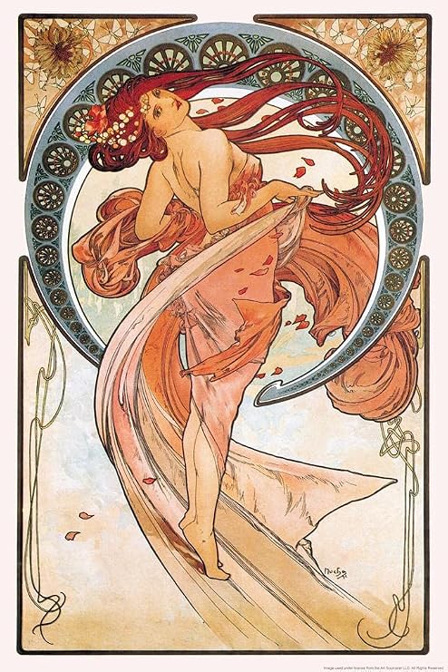 Alphonse Mucha Poster Dance Painting 1898 Bohemian Czech Painter 1900s Nouveau Vintage Cool Wall Art Print Poster 24x36