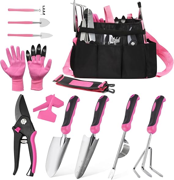Gardening Tools Set,21 pieces Stainless Steel Heavy Duty Garden Hand Tool Kit with 7-Pocket Storage Bag, Gardening Gifts for Women & Men, Portable Tool Organizer for Seeds & Tools