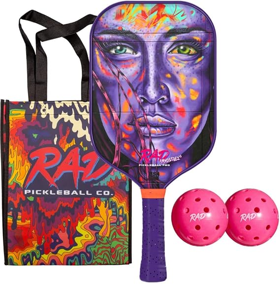 RAD Pickleball Paddle USAPA Approved Pickleball Racket Fiberglass Surface with Spin Grit Tech Carbon Fiber Pickleball Paddle for Power & Control Indoor & Outdoor