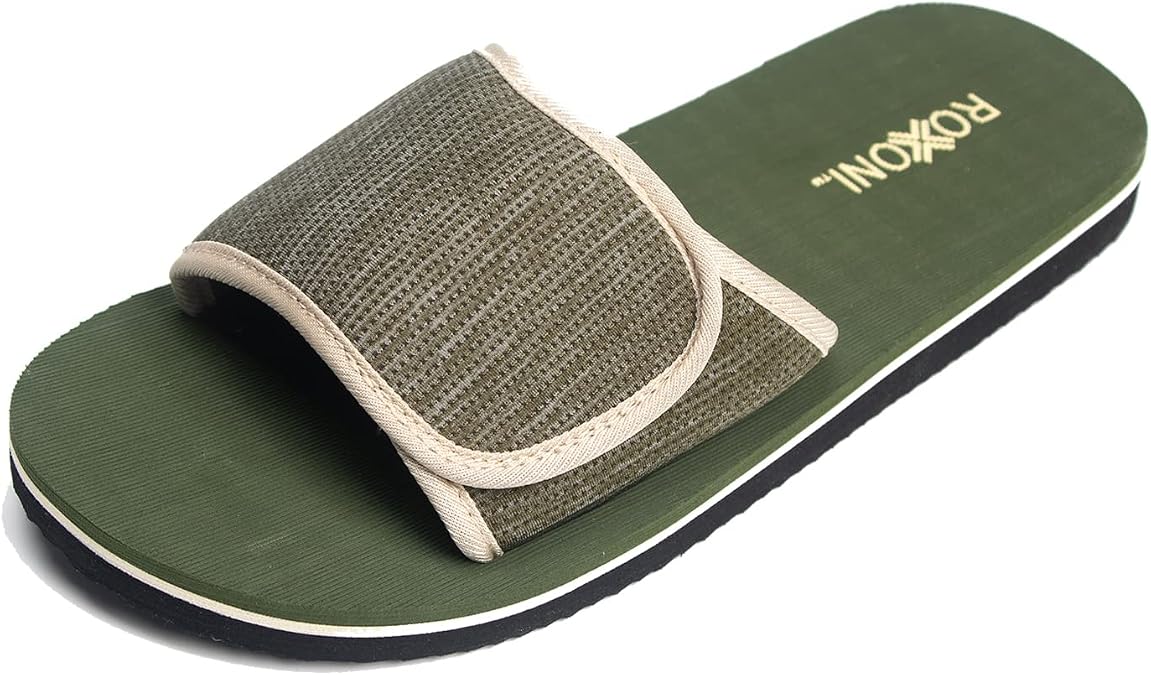 Roxoni Boys and Mens Open Toe Slipper Sandals for Indoor/Outdoor Fashion Father and Son Matching Slippers in Blue, Olive Green and Black