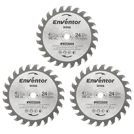Enventor 3 Pack 4-1/2 Inch (115mm) Mini Circular Saw Blades 24T, 3/8 Inch (9.5mm) Arbor for Wood Cutting