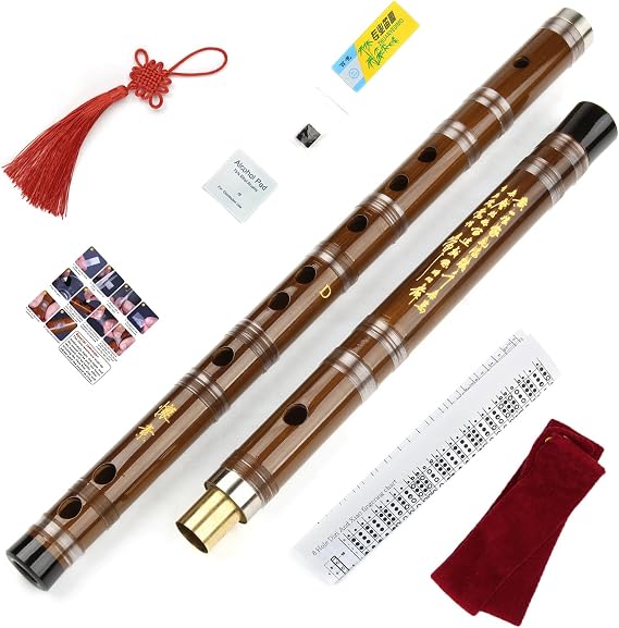 Bamboo Flute Professional Bitter Bamboo Dizi Handmade Traditional Chinese Musical Instrument Suitable for Beginners (Bamboo, D Key)