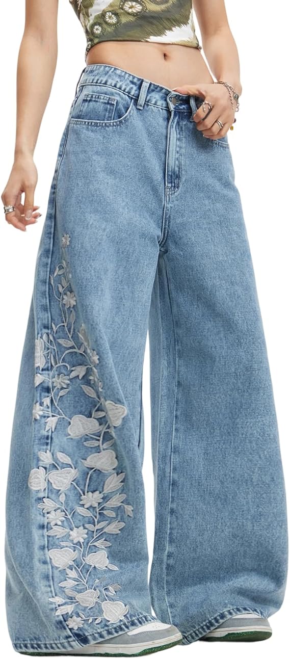 Women's Baggy Jeans Wide Legs Denim Trousers Vintage Y2K Loose Fit