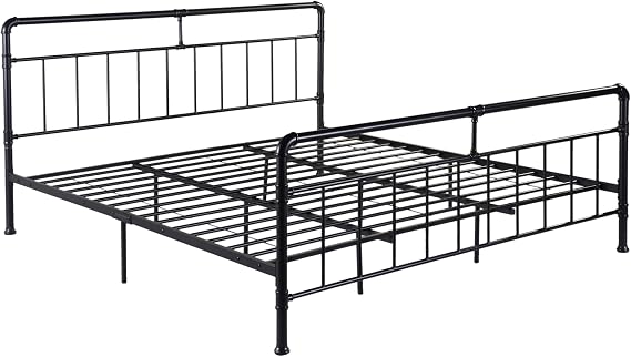 Christopher Knight Home Sally King-Size Iron Bed Frame, Minimal, Industrial, Flat Black