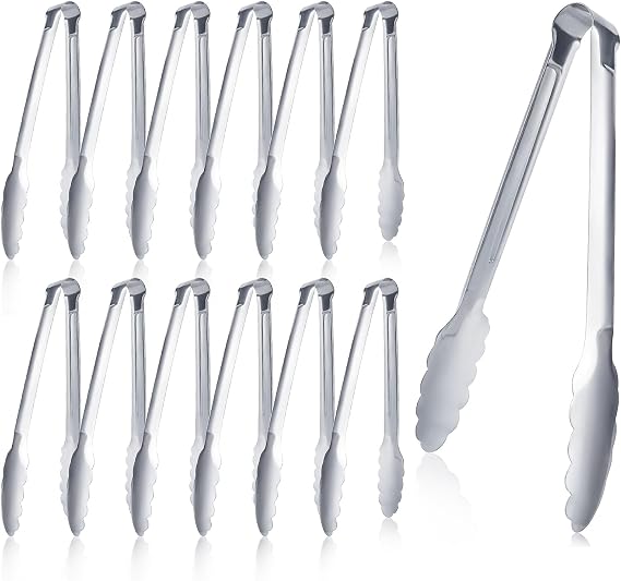 12 Pack Buffet Tongs Serving Tongs Stainless steel Kitchen Tongs 9inch