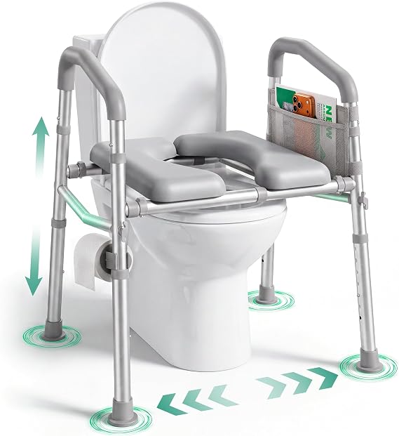 PopWise Raised Toilet Seat with Handles Adjustable Height & Width, 500 lb