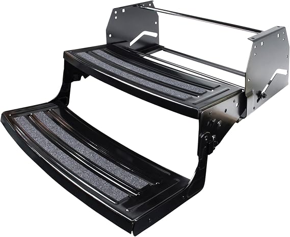 Lippert Radius 24" Double Manual RV Step Assembly, 8" Rise, 300 lbs. Anti-Slip Steps, Compact One-Hand Expand or Collapse, Black Powder Coat, Travel Trailers, 5th Wheels, Campers - 432682