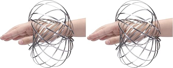 SHATCHI Infinity Arm Spring Slinky Juggle Dance 3D Magic Flow Ring Stainless Steel Hand Fidget Spinner Interactive Kinetic Decompression Toys for Kids Adults, Silver (Pack of 2)