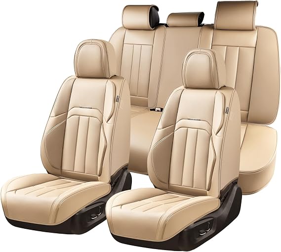 Coverado Nappa Leather Car Seat Covers Full Set, Luxury Waterproof Seat Protectors, Airbag Compatible AntiSlip Auto Seat Covers, Universal Fit for Most Cars SUVs Trucks Pickup Vehicles