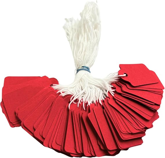 Pack of 100 Medium Red Strung Tags Price Tickets 25 x 39mm