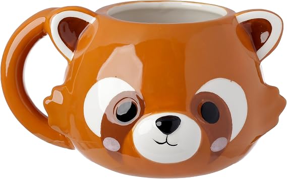 Puckator Adoramals Red Panda Head Ceramic Shaped Tea Coffee Mug - Funny Home Accessories Cute Gifts for Girlfriend - Large Mugs for Men Women Hot Drinks Cups Presents Secret Santa Gift Cup Set