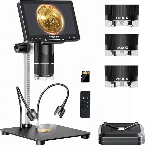 TOMLOV TriL107 3-Lens Digital Microscope 2500X,Coin Magnifier with Light