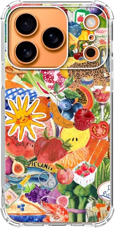 カラフル フルーツ コラージュ 電話ケース iPhone 17 Pro Max用 美的 夏 ヴィンテージ ファーム マーケット 電話カバー、トレンディでクールなTPUケースカバー