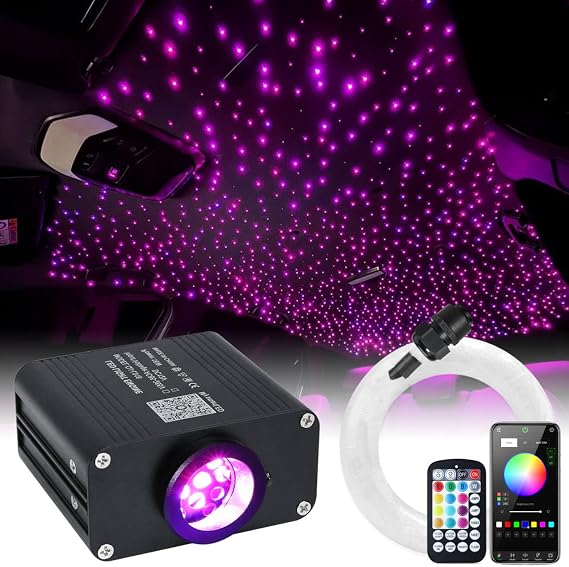 16W Starlight Headliner Kit RGBW Twinkle & Sound Activate 500 pcs*6.5ft Fiber Optic Lights APP/Remote Control for Car Home Star Ceiling Decor