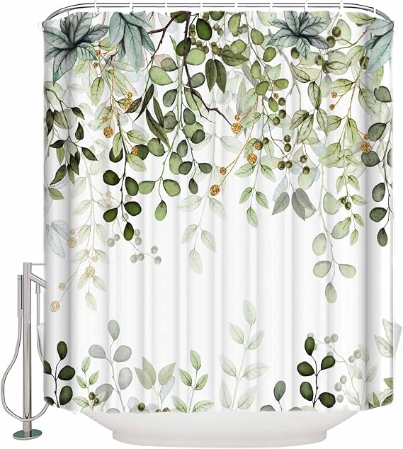 Shower Curtain for Bathroom, Sage Green Eucalyptus Leaf and Branches Abstract Shower Curtain 3D Printing Waterproof Durable Polyester Cloth Bath Decoration 72x72IN