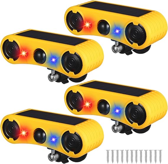 Qualirey 4 Pack Solar Motion Sensor Alarm 129db Motion Detector Noise Maker
