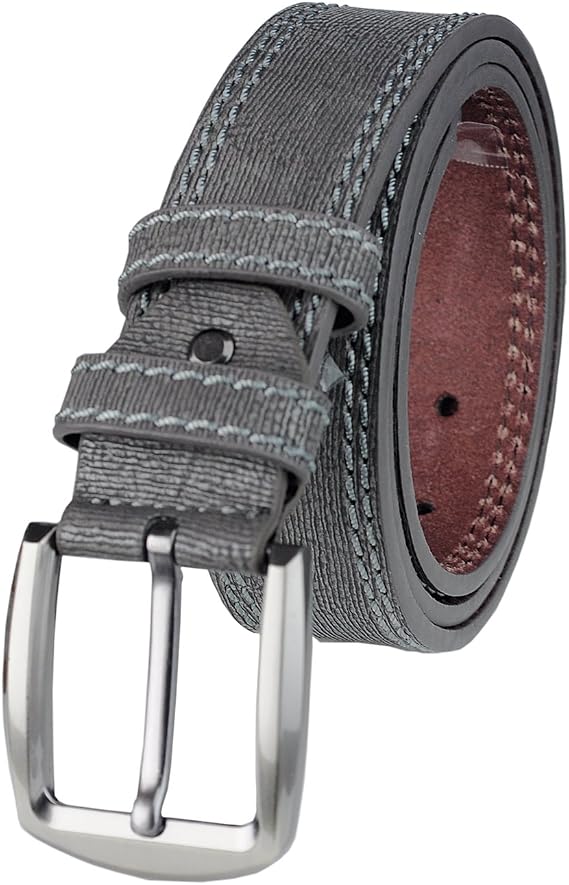 Eurosport Men's Textures Bonded Leather Stitched Edge Cut-To-Fit Belt with Square Buckle, Grey, XLarge