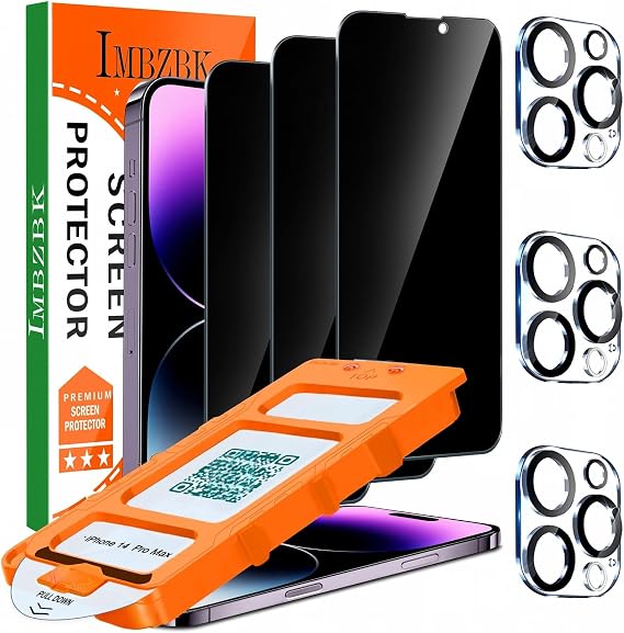 IMBZBK Privacy Screen Protector for iPhone 14 Pro Max, 3+3 Pack