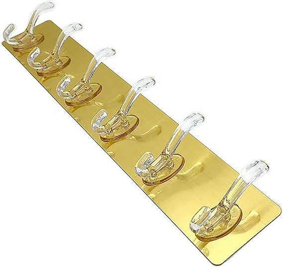 Promosyonca 5'li Kendinden Yapışkanlı Banyo ve Mutfak Askısı, İz Bırakmayan, Şeffaf Plastik Duvar Askılığı (1, Gold)