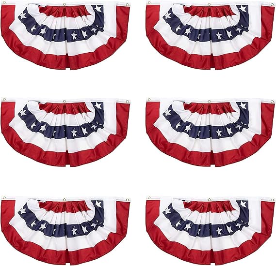 2x4 Ft American Flag Bunting Patriotic Bunting Pleated Fan Flag with Brass Grommets for 4th of July Memorial Day Decoration American Flag Banner Patriotic Decoration Outdoor(6, 2x4 Feet)