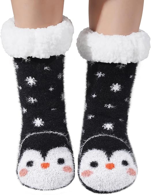 JaosWish Cat Fuzzy Slipper Socks with Grips for Womens Winter Non Slip Fluffy Cozy Warm Socks for Christmas Gifts