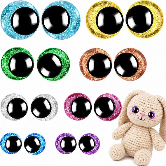 160PCS Large Safety Eyes for Amigurumi 3D Glitter Crochet Doll with Washers for DIY Puppets Bear Crafts Animals Amigurumi Making Supplies(12-18mm)