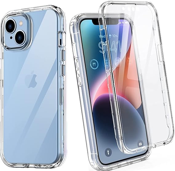 For iPhone 15+ / iPhone 14+ Case Crystal Clear Slim Fit Front & Back 360° Case Built-in Screen Protector Transparent Full Body Silicone Gel Mobile Phone Cover for iPhone 15 Plus [ 6.7inch ]