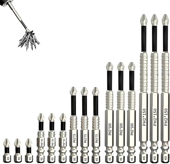 15 Pack Phillips Bits #2, High Magnetic Screwdriver Drill Bit Set