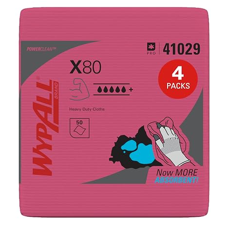 WypAll PowerClean X80 Heavy Duty Cloths, 4 Packs x 50 Towels (41029)