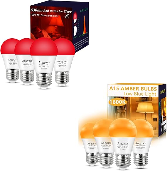 630nm Red Sleep Bulb Dimmable, Amber Sleep Light Bulbs Dimmable, Blue Light Blocking, A15 1.5W(15 Watt Equivalent)