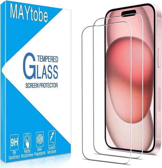 MAYtobe 2 Pack Screen Protector for Apple iPhone 15 6.1-inch Tempered Glass
