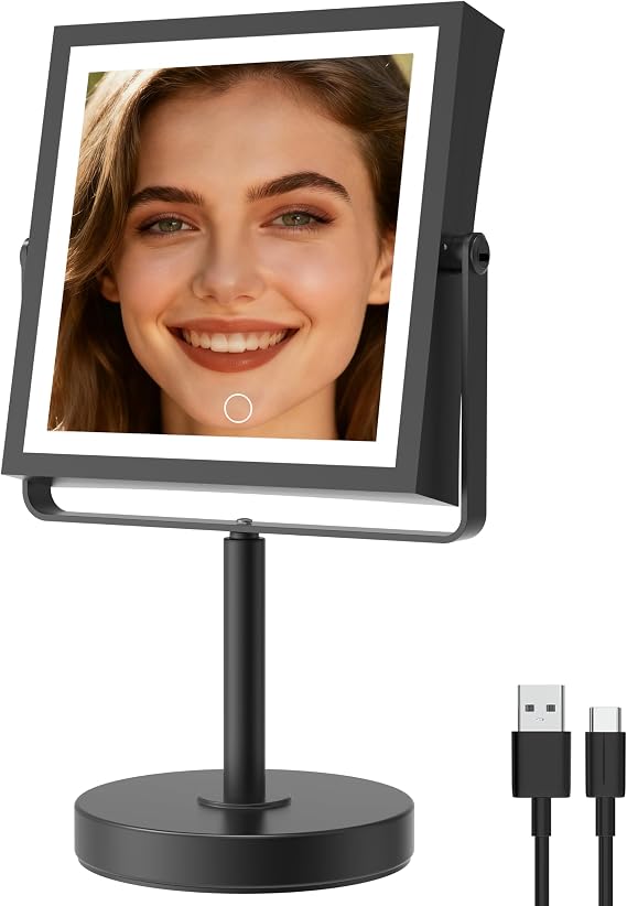 1X/10X Makeup Mirror with Lights, Double Sided, Matte Black