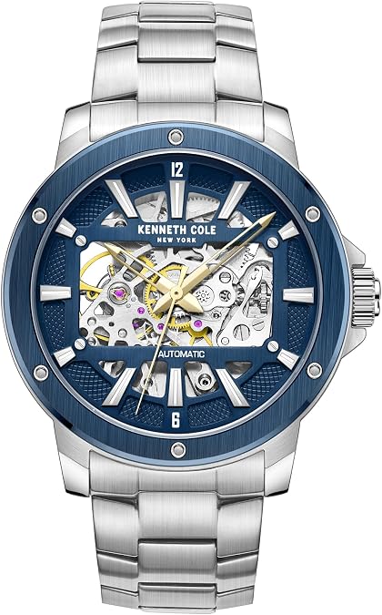 Kenneth Cole New York Men's Watch - Luxury, Stainless Steel, Automatic, Water-Resistant, Sleek Design Analog Watch with Skeleton Transparent Dial for Men