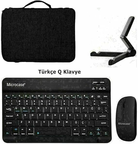 Microcase Honor MagicPad 4 12.3 inch ile uyumlu Tablet için Türkçe Bluetooth Klavye+Mouse+Tablet Standı-Siyah AL8126