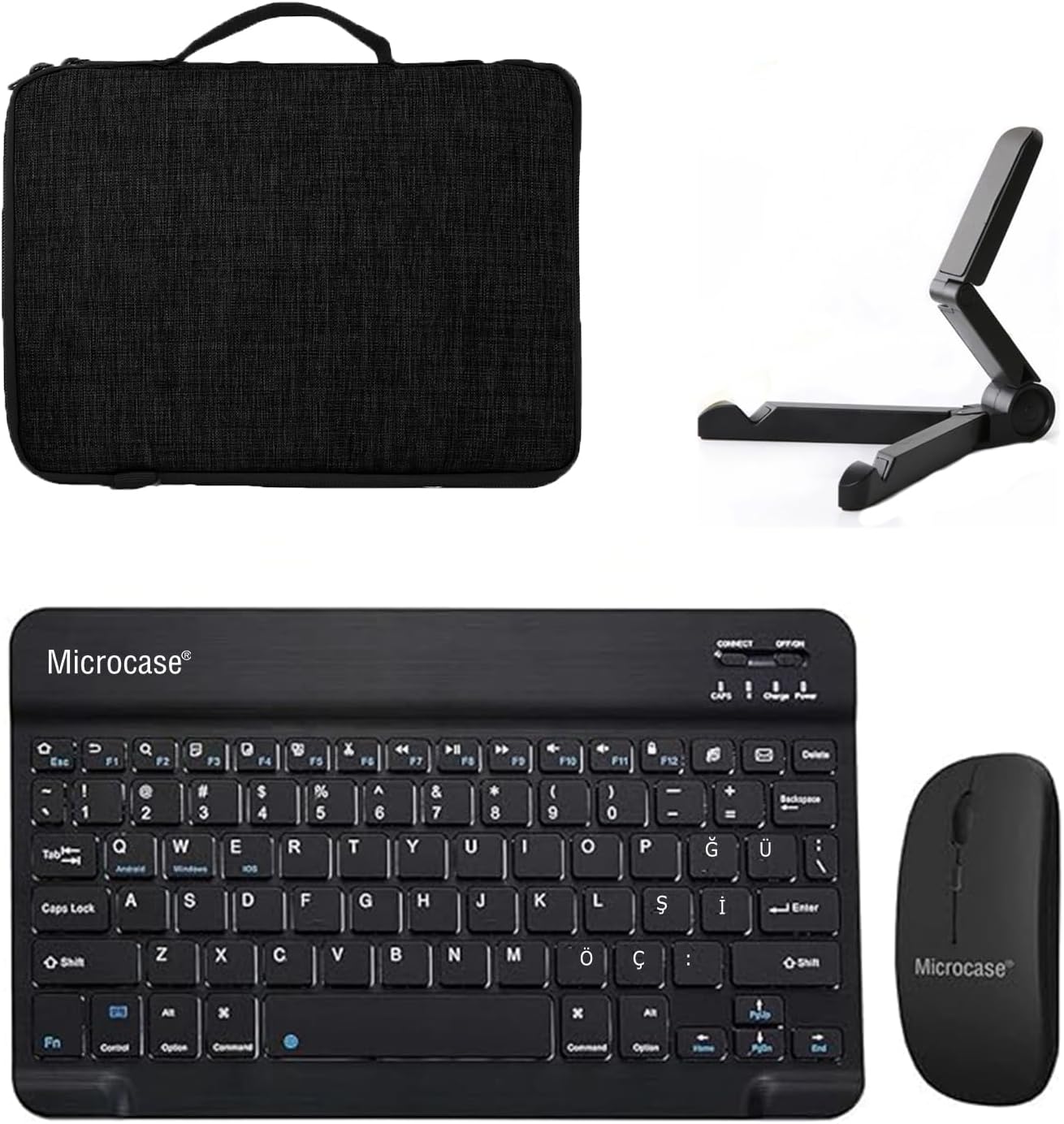 Microcase Xiaomi Redmi Pad 2 11 inch Uyumlu Tablet Çanta+Türkçe Bluetooth Klavye+Mouse+Tablet Standı-Siyah AL8128